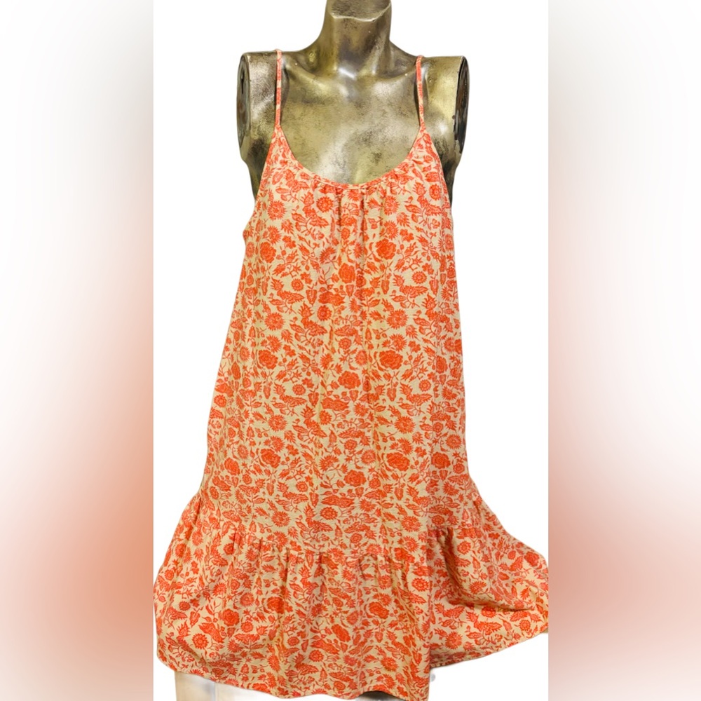 Adorable, midi, sundress, white, and orange floral pattern